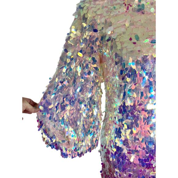 ONE33 Social NWT Pink Iridescent Sequin Balloon Sleeve Party Mini Dress | Size 2 - Picture 7 of 16